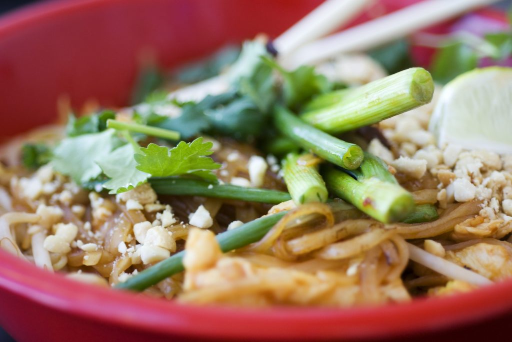 Delicious Asian Pad Thai noodles vegetables.